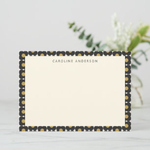 Cute Retro Pop Flower Black and Gold Personalized Card