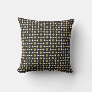 Cute Retro Pop Flower Black Gold Christmas Holiday Throw Pillow