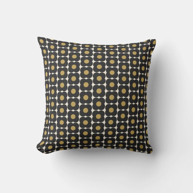 Cute Retro Pop Flower Black Gold Christmas Holiday Throw Pillow (Front)