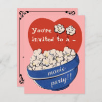 Cute Retro Popcorn and Movie Night Birthday Party