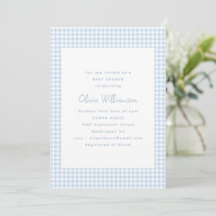 Cute Retro Preppy Light Blue Gingham Baby Shower Invitation