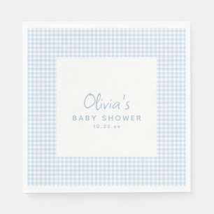 Cute Retro Preppy Light Blue Gingham Baby Shower Napkin