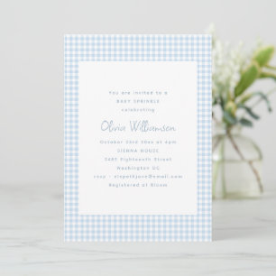 Cute Retro Preppy Light Blue Gingham Baby Sprinkle Invitation