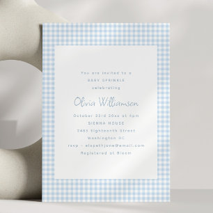 Cute Retro Preppy Light Blue Gingham Baby Sprinkle Invitation