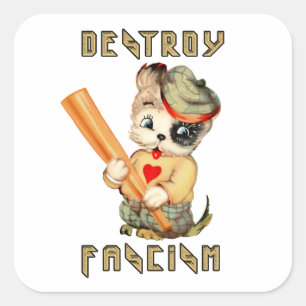 Cute Retro Puppy - Destroy Fascism Square Sticker