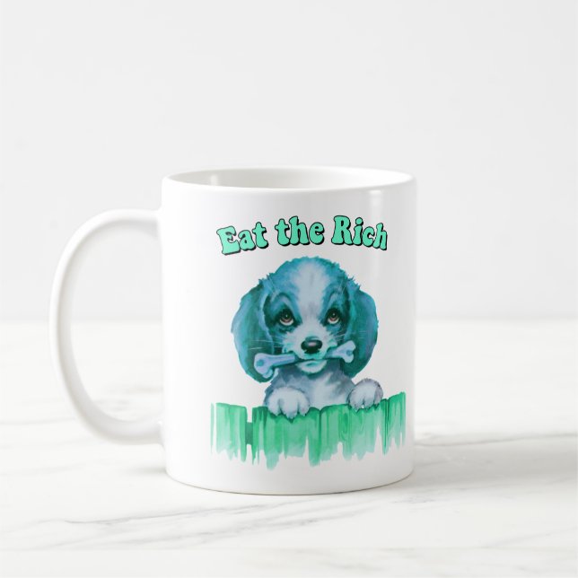 Cute Retro Puppy - Eat the Rich Coffee Mug (Left)