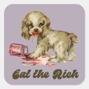 Cute Retro Puppy - Eat the Rich Square Sticker