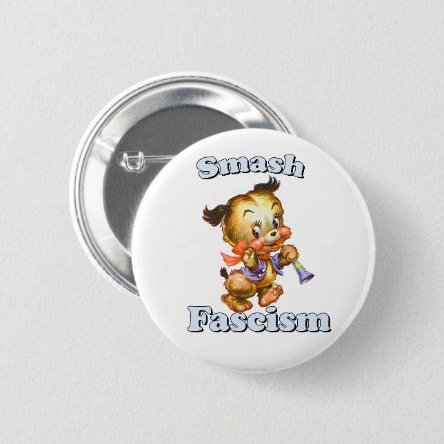 Cute Retro Puppy - Smash Fascism 2 Inch Round Button (Front & Back)