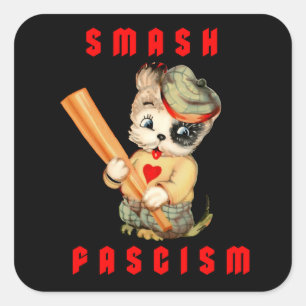 Cute Retro Puppy - Smash Fascism Square Sticker