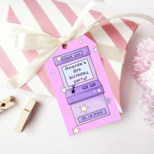 Cute Retro Purple Arcade Game Kids Birthday Gift Tags