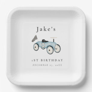 Cute Retro Race Car Ride-on Any Age Paper Plates