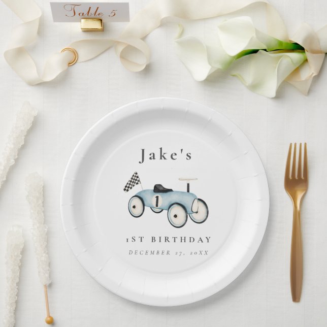 Cute Retro Race Car Ride-on Paper Plates (Wedding)