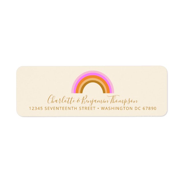 Cute Retro Rainbow Custom Script Return Address (Front)