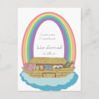 Cute Retro Rainbow Noah Ark Baby birth Announcer P