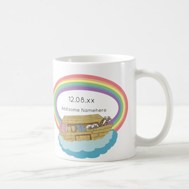 Cute retro Rainbow Noah's Ark on White Coffee Mug (Right)