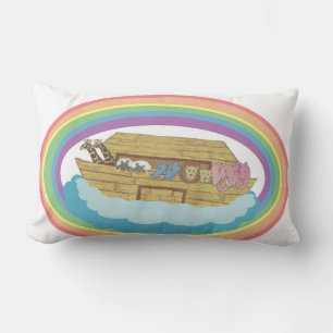 Cute retro Rainbow Noah's Ark on White Lumbar Pill Lumbar Pillow