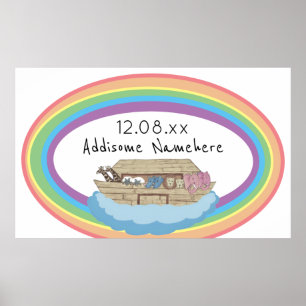 Cute retro Rainbow Noah's Ark on White Poster
