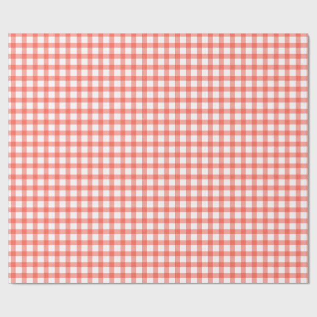 Cute Retro Red Gingham Plaid pattern Wrapping Paper (Flat)