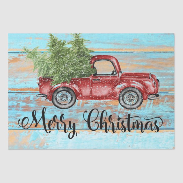 Cute Retro Red Truck Country Christmas Tissue Paper (Front)