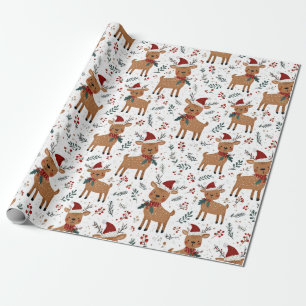 Cute Retro Reindeer Christmas Wrapping Paper