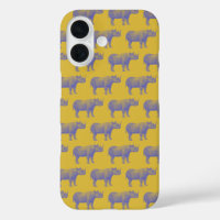 Cute Retro Rhino Rhinoceros Pattern Yellow Purple