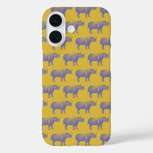 Cute Retro Rhino Rhinoceros Pattern Yellow Purple Case-Mate iPhone Case (Back)