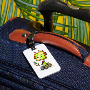 Cute Retro Robot Cartoon Fun AI Tech Digital Art  Luggage Tag