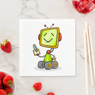 Cute Retro Robot Cartoon Fun AI Tech Digital Art  Napkin