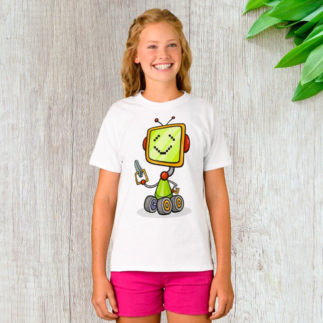 Cute Retro Robot Cartoon Fun AI Tech Digital Art  T-Shirt (Creator Uploaded)
