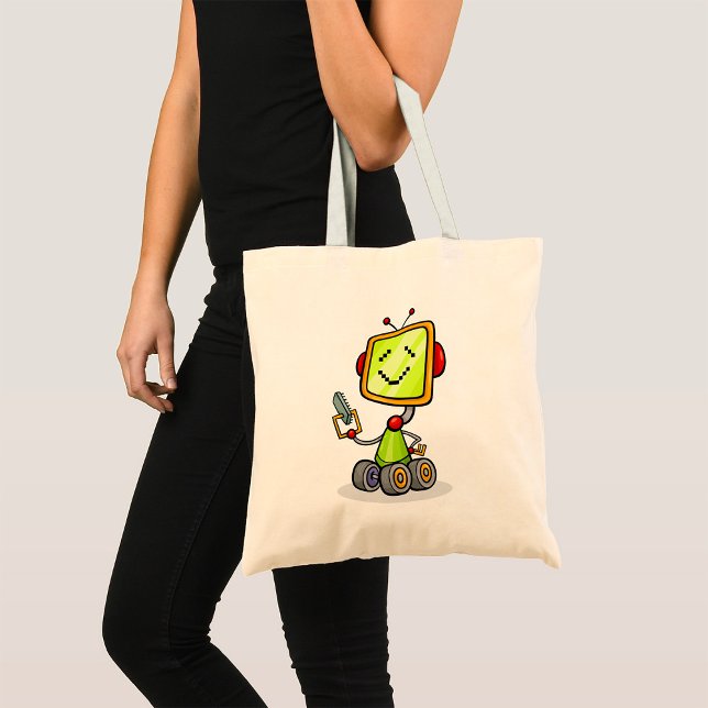 Cute Retro Robot Cartoon Fun AI Tech Digital Art  Tote Bag (Creator Uploaded)
