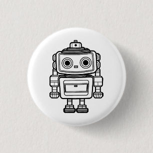 Cute retro robot cartoon illustration Badge 1 Inch Round Button