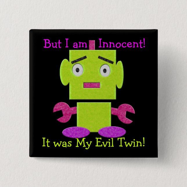 Cute Retro Robot - Ghoul Green - Evil Twin 2 Inch Square Button (Front)