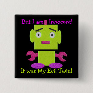 Cute Retro Robot - Ghoul Green - Evil Twin 2 Inch Square Button
