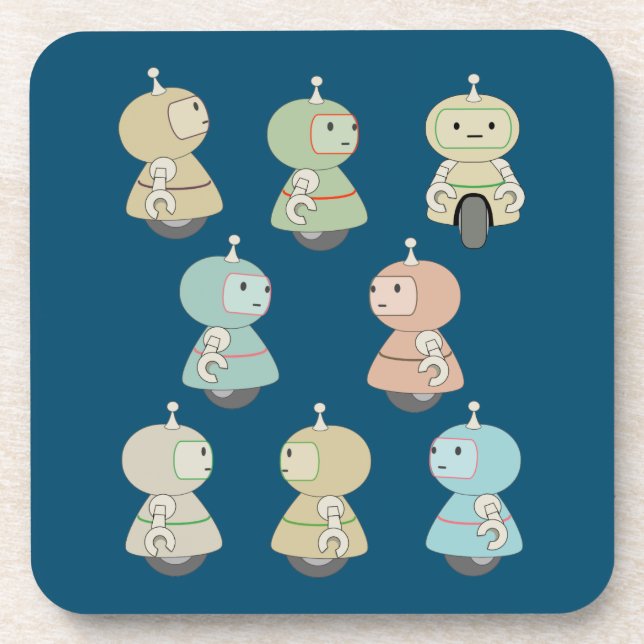 Cute Retro Robot Pattern Coaster (Front)
