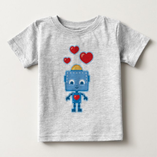 Cute Retro Robot Personalized Kids Tee (Front)