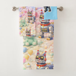 Cute retro robot puppy and toys kids bath towel se