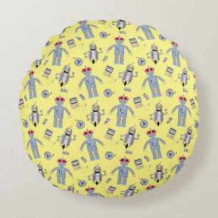 Cute Retro Robots and Computers Round Pillow