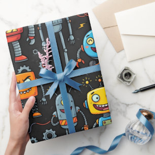 Cute Retro Robots and Monsters Pattern Wrapping Paper