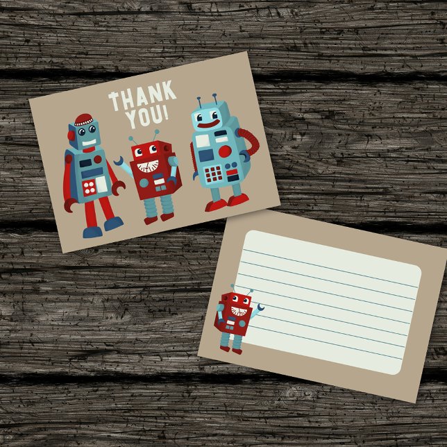 Cute Retro Robots Kids Flat Panel Thank You Card (Creator Uploaded)