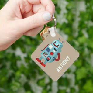 Cute Retro Robots Personalized Sci-Fi Keychain