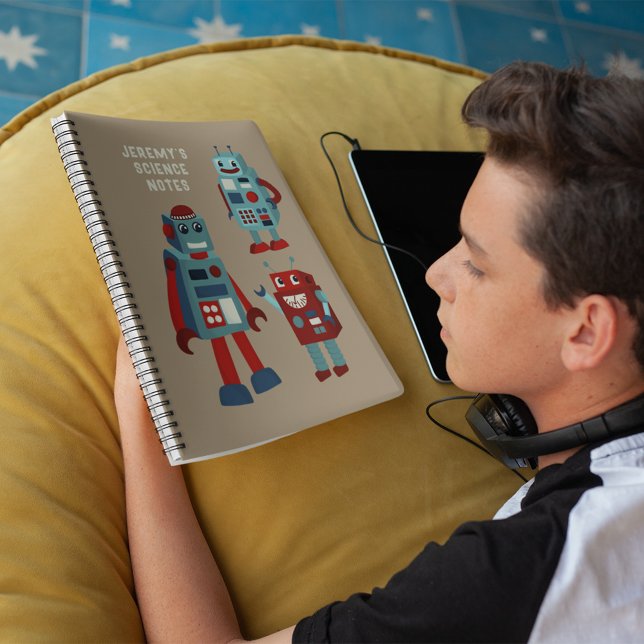 Cute Retro Robots Personalized Sci-Fi Notebook (Creator Uploaded)