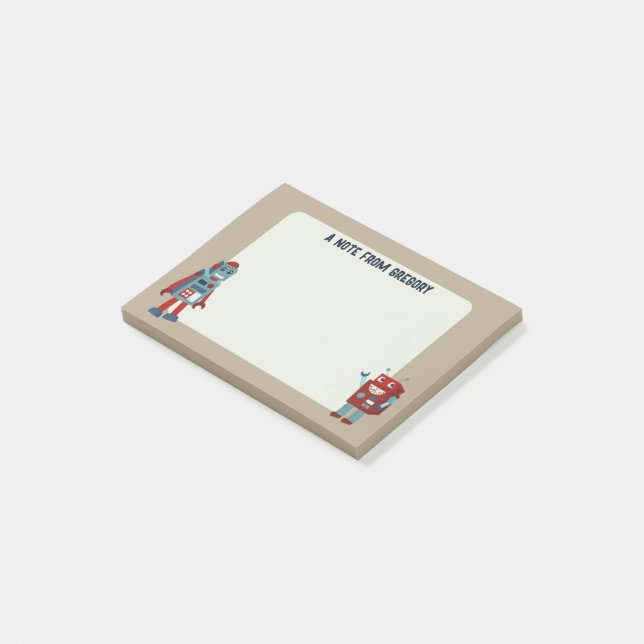Cute Retro Robots Personalized Sci-Fi Post-it Notes (Angled)