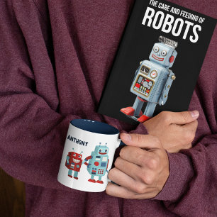 Cute Retro Robots Personalized Sci-Fi Two-Tone Coffee Mug
