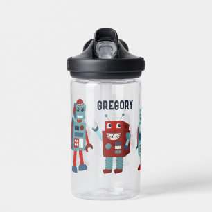 Cute Retro Robots Personalized Sci-Fi Water Bottle