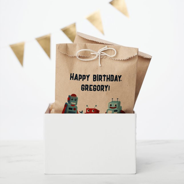 Cute Retro Robots Sci-Fi Boys Birthday Favour Bag (Party)
