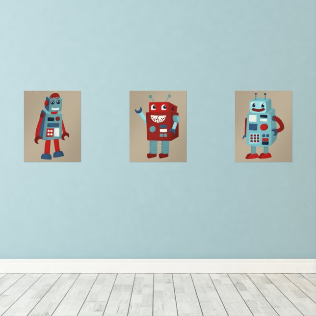 Cute Retro Robots Sci-Fi Themed (Wood Floor)