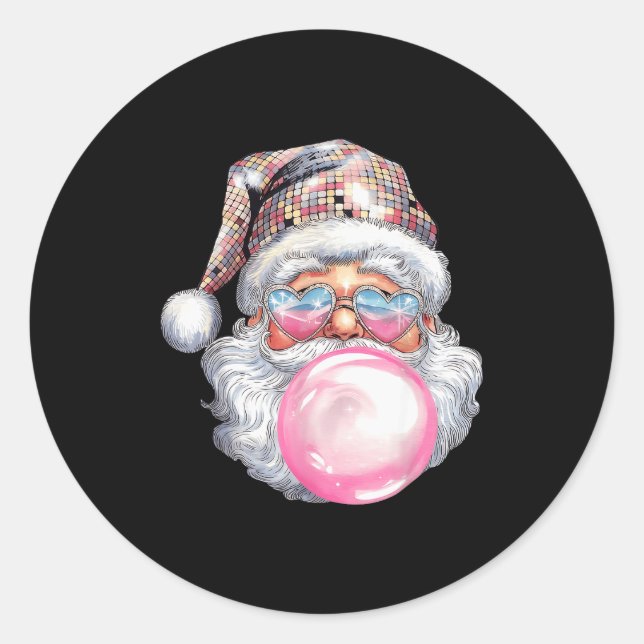 Cute Retro Santa Christmas Blowing Bubble Gum Vint Classic Round Sticker (Front)