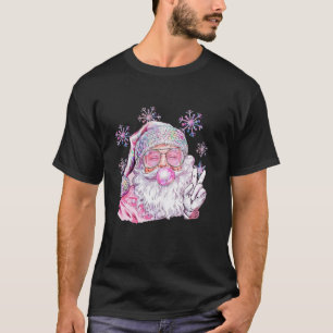 Cute Retro Santa Christmas Blowing Bubble Snowflak T-Shirt