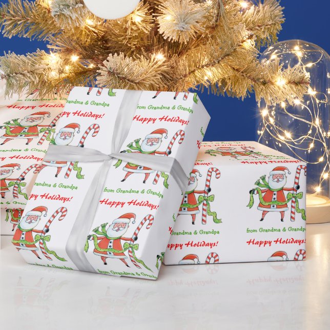 Cute Retro Santa Claus Personalized Christmas Wrapping Paper (Holidays)