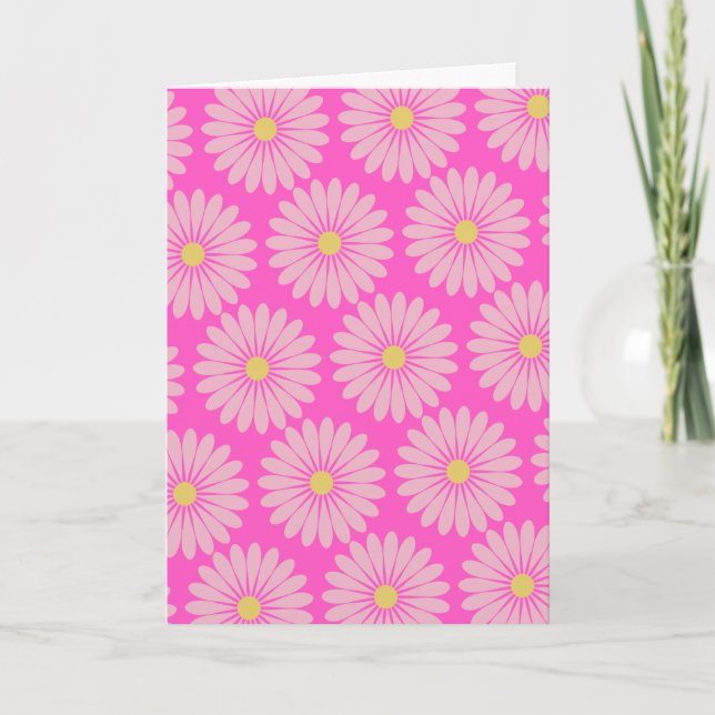 Cute Retro Scandinavian Flower Pattern Pink Blank Card (Front)